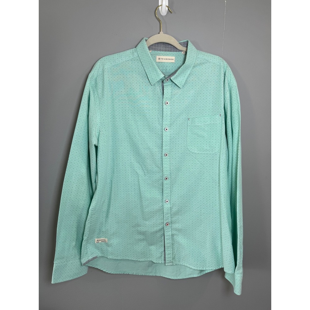 7 Diamonds Mens XXL Mint Green Micro Polka Dot 100% Cotton Long‎ Sleeve Shirt